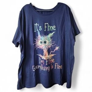 Funny I'm Fine Cat Shirt 3x / 4x Navy Blue Short Sleeve Scoop Runs Small